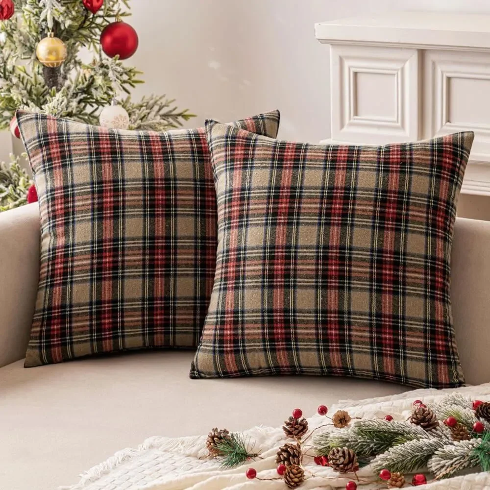 Set of 2, 26x26 Inches, Scottish Tartan Plaid Euro Sham Throw Pillow Covers